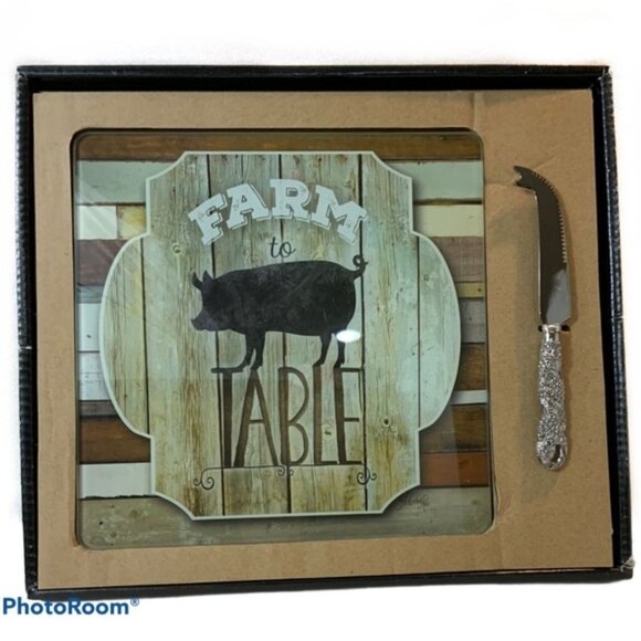 Glass Cutting Serving Board Knife CounterArt Farmhouse Set - Picture 1 of 13